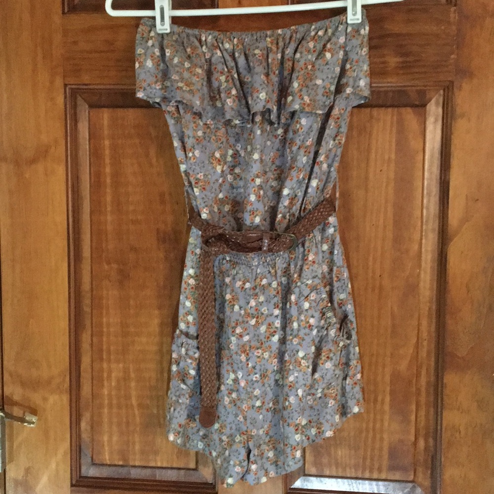 Ruffle Floral Strapless Romper w/ Removable Belt